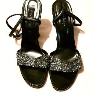 Mario Bologna Black Sequined Sandal SZ 8
